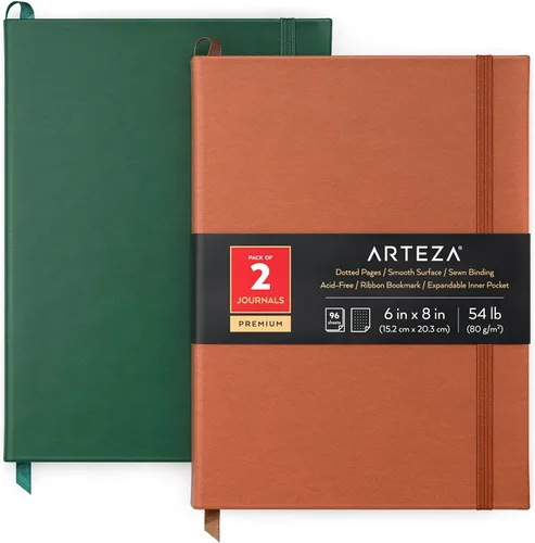 Vista 5 de ARTEZA Diarios punteados, juego de 2, 6 x 8 pulgadas, 96 hojas, diseño de vertido acrílico y rosa oscuro, cuadernos estéticos con papel liso