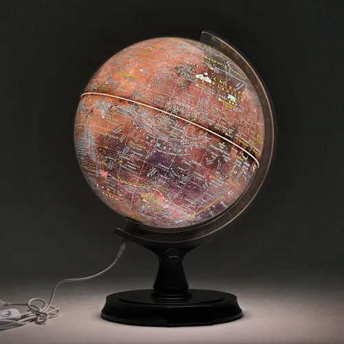 Vista 2 de Mapsoft Prime - Globo iluminado de Marte rojo, 11.8 in, RI-30