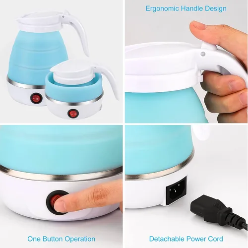 Vista 2 de Hervidor Eléctrico Portátil de Tamaño de Viaje, 600ML Pequeño Plegable para Té y Café con Tazón y Tazas Colapsables, 5 Minutos de Agua en Ebullición