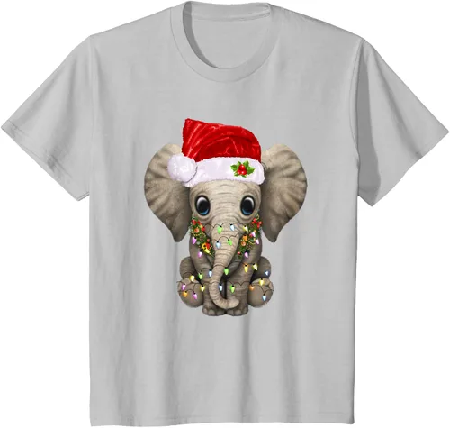 Vista 25 de Lindo elefante de Navidad luz divertido elefante amante de Navidad regalo camiseta Negro