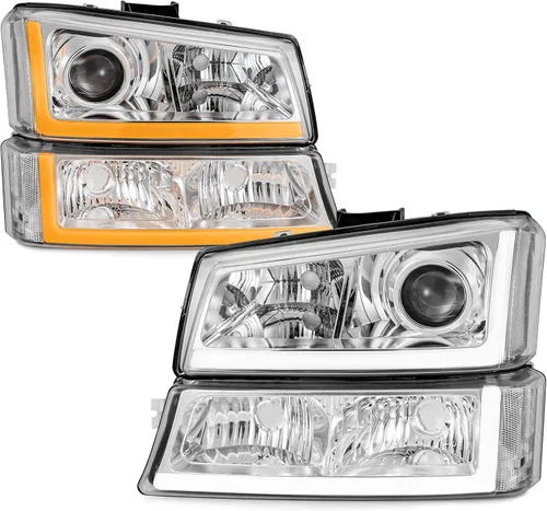 Vista 9 de 2003 2004 2005 2006 Conjunto de faros delanteros Chevy Silverado para 03-06 Chevy Silverado Avalanche 1500/2500/3500 Carcasa cromada Reflector ámbar