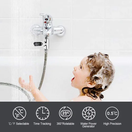 Vista 5 de Termómetro de ducha, pantalla digital LED de 0 ~ 212.0 °F termómetro de agua para baño de bebé Celsius/Fahrenheit, pantalla giratoria de 360°