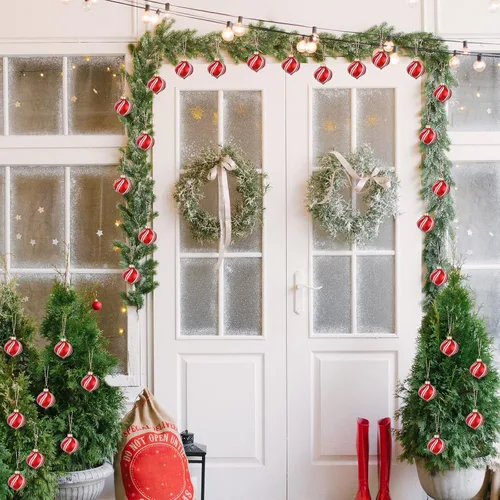 Vista 6 de Hungdao Juego de 12 adornos navideños de menta, bolas de bastón de caramelo de Navidad, adornos de bastón de caramelo de Navidad, bolas de Navidad