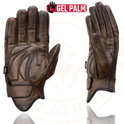 Vista 5 de Milwaukee Leather MG7512 Men's Brown Leather Gel Padded Palm Short Wrist Motorcycle Hand Gloves W/ ‘Full Panel Cover