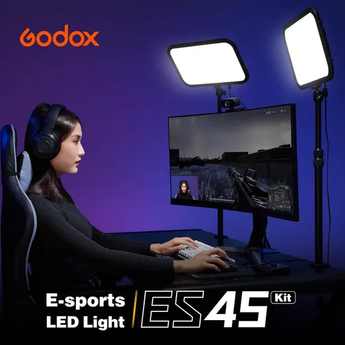 Vista 2 de Godox Luz de llave ES45, luz de video LED con soporte de escritorio extensible, control inalámbrico 2.4G, 0-100% de brillo y temperatura