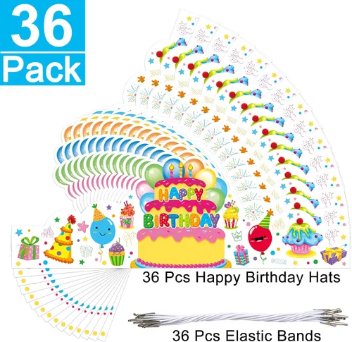 Vista 2 de Paquete de 36 coronas de cumpleaños para niños, sombreros de fiesta de papel coloridos para estudiantes, aula, escuela, suministros de fiesta VBS