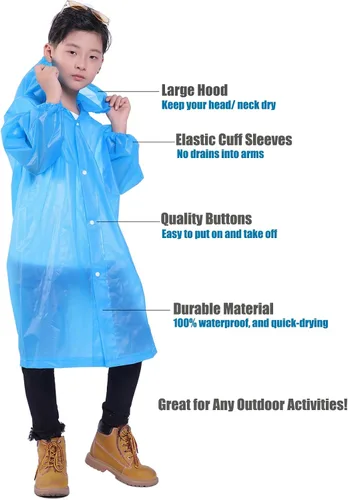 Vista 81 de Chaqueta de lluvia para niños, paquete de 2 ponchos de lluvia para niños, impermeables reutilizables para niños y niñas, impermeable, para exteriores