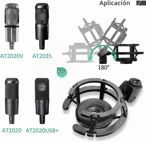 Vista 2 de Soporte de micrófono AT2020, brazo de micrófono ajustable con soporte de choque, parabrisas de espuma y bridas para cables, para AT2020 AT2020USB