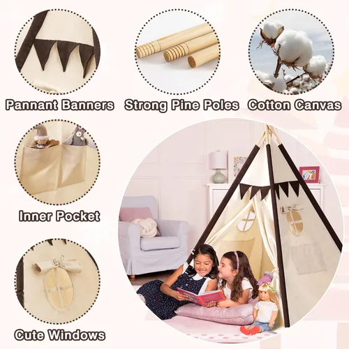 Vista 2 de Lavievert Tienda de campaña de lona natural para niños, tienda de campaña portátil para niños pequeños con tapete inferior para niños y niñas