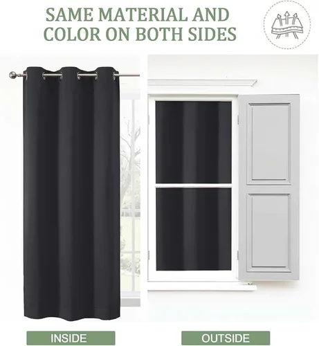 Vista 7 de OWENIE Cortinas 100% opacas de 63 pulgadas de largo, 2 paneles para dormitorio, sala de estar, cortinas superiores con ojales con aislamiento Negro