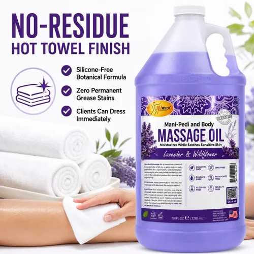 Vista 3 de SPA REDI - Aceite de masaje, flor silvestre de lavanda, pedicura profesional de 128 onzas, manicura, terapia de masaje de cuerpo completo con aceite
