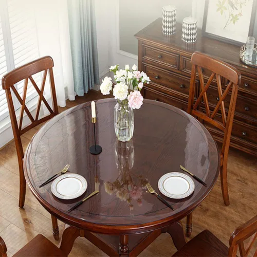 Vista 3 de 0.079 in PVC redondo mate transparente protector de mantel, resistente al agua, a prueba de aceite, antiescaldamiento para mesa de comedor de café
