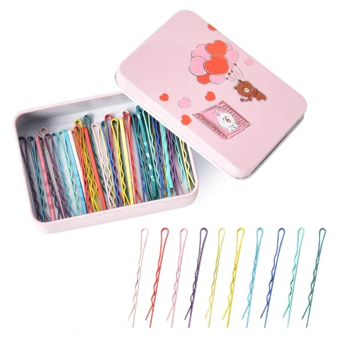 Vista 2 de 50 horquillas Bobby para mujer, cabello grueso y fino con pasador de dibujos animados, caja de almacenamiento, horquillas para el cabello