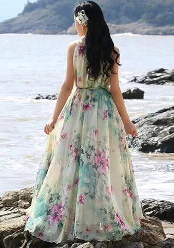 Vista 5 de MedeShe - Vestido de dama de honor de gasa floral para vacaciones en la playa