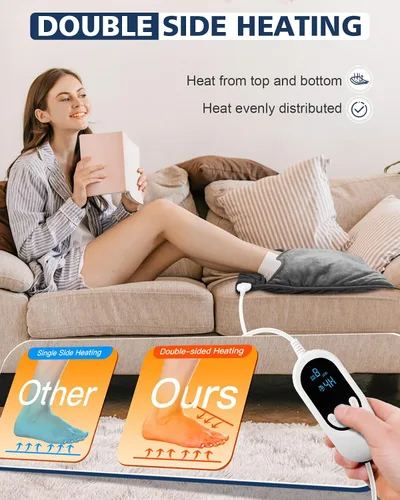 Vista 2 de Calentador de pies de doble cara, almohadillas térmicas eléctricas para pies para mujeres y hombres, con calentamiento rápido y lavable a máquina