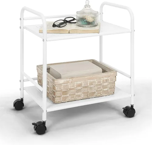Vista 10 de SunnyPoint Carrito utilitario de metal de 2 niveles, estante de almacenamiento móvil con ruedas giratorias, organizador de espacio pequeño