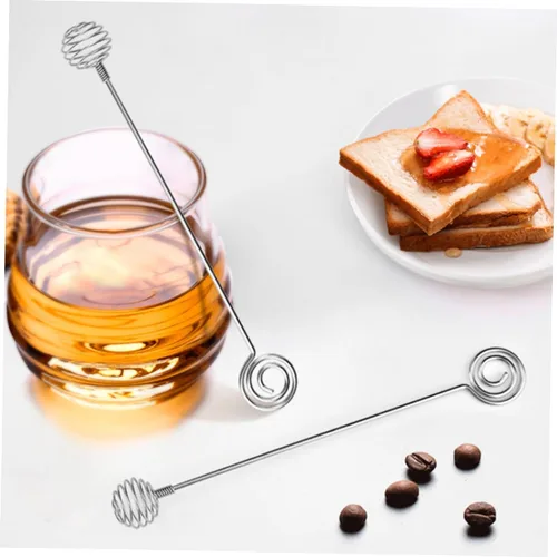 Vista 2 de Agitador de miel de acero inoxidable de grado alimenticio con asas cómodas para cócteles, cucharas de miel, palitos de agitación de mermelada, 3 uds