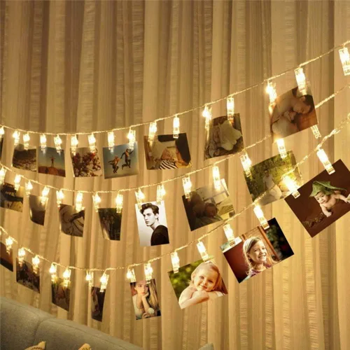Vista 4 de Dopheuor Luces en Cadena con Clip para Fotos LED, Luces de Hadas con Clip para Fotos Colgantes, Operadas a Pilas para Regalos, Patio, Navidad