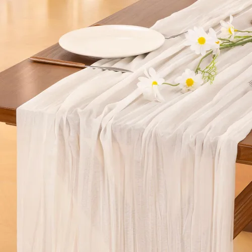Vista 33 de Socomi - Camino de mesa de gasa, estilo bohemio y rústico, para primavera, Pascua, bodas, fiestas, baby showers y decoración, 120 pulgadas/10 pies