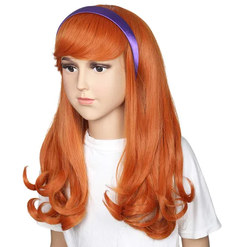 Vista 2 de ColorGround Peluca de cosplay ondulada color naranja con diadema morada tamaño infantil