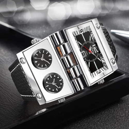 Vista 3 de Reloj analógico militar de gran tamaño para hombre, 3 subesferas con manecillas luminosas, modelo 9525