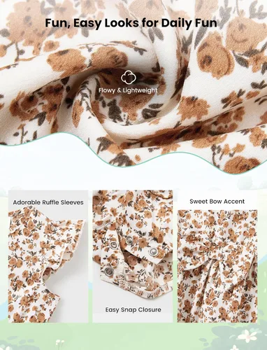 Vista 5 de PATPAT - Conjunto a juego para toda la familia, con estampado floral bohemio, cuello cuadrado, mangas abullonadas, vestido blusón y camisetas
