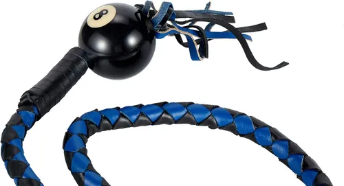 Vista 4 de Látigo de 42 pulgadas de largo azul y negro para motocicleta con bola de billar No.8