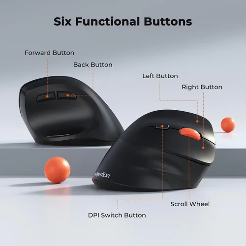 Vista 6 de MEETION Ratón ergonómico inalámbrico, Bluetooth vertical con 3 dispositivos múltiples para Bluetooth (5.3 x 2), 4 DPI 1200-3200 Ergo ratones