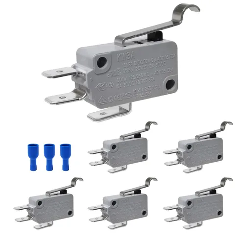 Vista 4 de 6 piezas de microinterruptor de límite SPDT con palanca de bisagra recta corta y acción de broche para Arduino, KW3A 16A 125/250V KW3A-16Z1