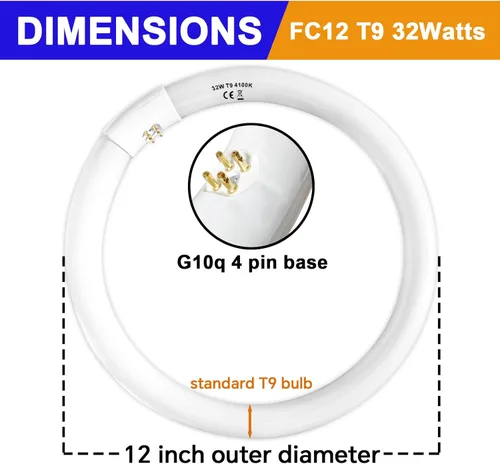 Vista 8 de FC8T9/CW 22W y FC12T9/CW 32W Set de focos blancos fríos, focos circulares de 8 pulgadas T9 de 22 vatios, foco fluorescente circline de 12 pulgadas