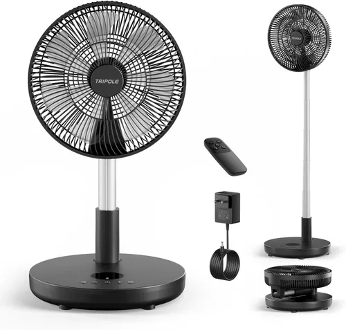 Vista 8 de TriPole Ventilador de Pedestal Plegable de 12" Portátil Recargable con Batería con Control Remoto, Configuración de Temporizador, Altura Ajustable
