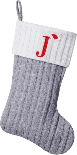 Vista 67 de Medias de Navidad personalizadas de 19 pulgadas con iniciales bordadas, medias de Navidad de punto negro para decoraciones de vacaciones familiares