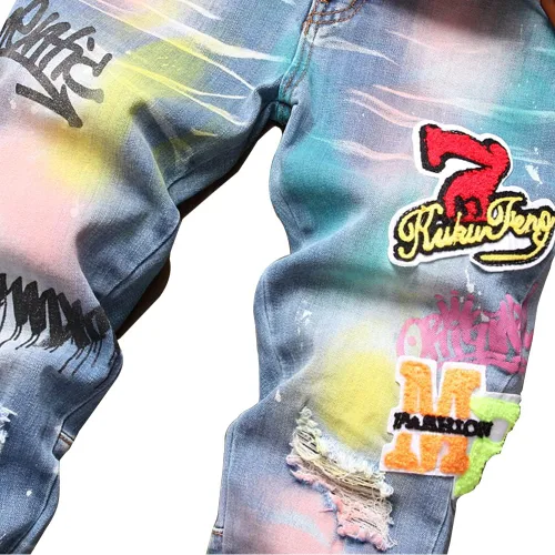 Vista 3 de NP - Pantalones de mezclilla rasgados para hombre, pantalones de mezclilla para hombre, rectos, ajustados, con agujero de moda