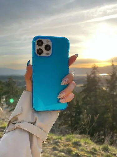 Vista 8 de FELONY CASE - Funda protectora transparente azul neón para iPhone 14 Pro Max TPU and Polycarbonate Shock-Absorbing Bright Cover - Crack Proof with