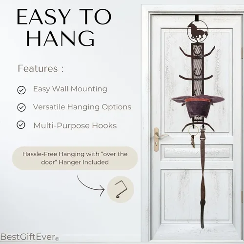 Vista 2 de BestGiftEver Rústico Western Country Metal Horse 4 Cowboy Hat Rack Montado en la pared/sobre el tenedor de la puerta