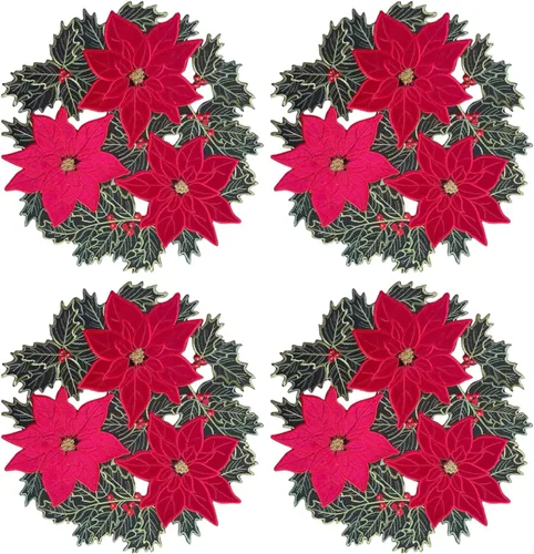 Vista 12 de GRANDDECO Camino de Mesa Navideño para Fiestas Campestres Bufandas de Tocador Bordadas con Flores de Nochebuena Navideñas Xmas para Casa Cocina Mesa