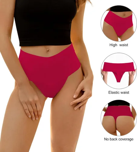 Vista 2 de DEANGELMON Tanga sin costuras para mujer, tanga, ropa interior para entrenamiento, cintura alta, tanga, paquete múltiple