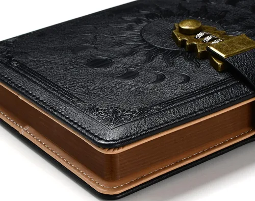 Vista 2 de ZXHQ Diario A5 con candado, 120Gsm 224 Páginas Diario con Cerradura, Juego de Bolígrafos, Borde Marrón, Rellenable, Tapa Dura de Cuero, Bolsillo