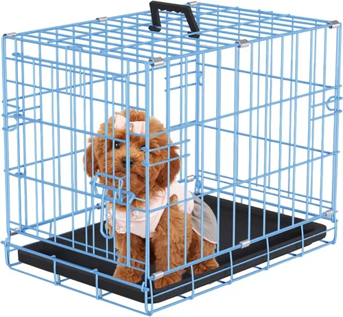 Vista 8 de PayLessHere Jaula para Perros de 46 cm para Perros Pequeños, Jaula de Metal de Puerta Única Plegable para Viajes, Interior y Exterior, con Divisores
