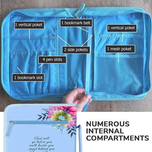 Vista 34 de DEHITE Funda para la Biblia para mujer, fundas de tela prémium para la Biblia para niñas, bolsa de transporte para mujer, ranuras para bolígrafos