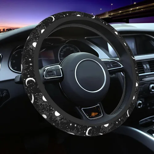 Vista 33 de Funda para volante MINIOZE de ojos malvados azules con luna mágica, accesorios para automóvil, linda para mujeres y niñas, universal de 15 pulgadas