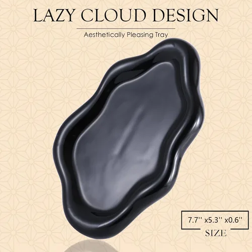 Vista 2 de CCINPPY Bandeja de cerámica para joyas y baratijas, bandeja decorativa en forma de nube para llaves para mujeres, plato porta anillos, plato bonito