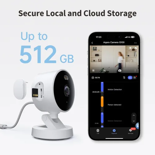 Vista 5 de Aqara G100, cámara de seguridad para interiores y exteriores 2K, video seguro HomeKit, audio de 2 vías, visión nocturna de color y infrarrojos, Negro
