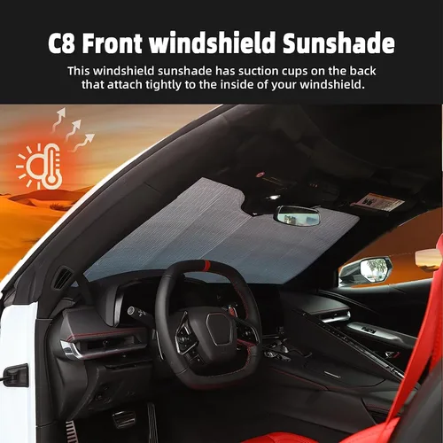 Vista 2 de Parasol para parabrisas de automóvil compatible con Corvette C8, protección UV, protector térmico, papel de aluminio, polietileno y algodón, 1