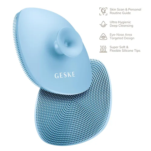 Vista 4 de GESKE SmartAppGuided Cepillo facial profesional 4 en 1 Mango de silicona suave para una limpieza suave Cuidado de la piel de rutina Aguamarina