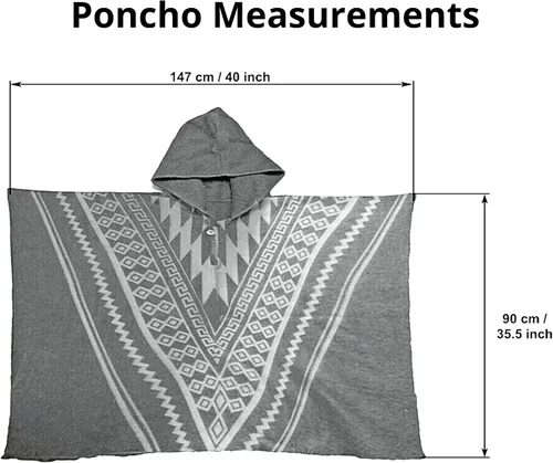 Vista 2 de DAVLINA, ALPACA Wool Poncho Hooded and, Aztec Pattern, Unique and handmade in Ecuador. Thick, Warm and Soft Wool Poncho