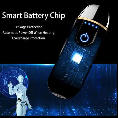 Vista 2 de Encendedor electrónico inteligente dorado – Mini USB recargable, resistente al viento, encendido táctil, plasma, con indicador de encendido