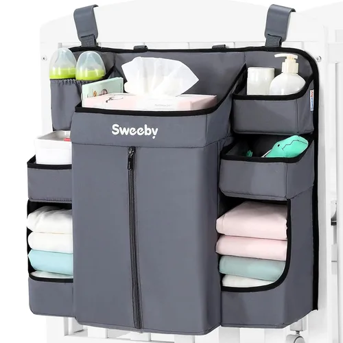 Vista 7 de Sweeby Organizador de pañales para cambiador y cuna, apilador de pañales para guardería, organizador colgante para artículos esenciales del bebé