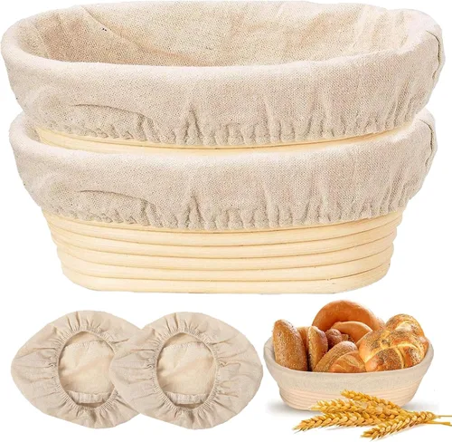 Vista 9 de Banneton - Cesta de prueba de pan, juego de 2 cestas (redondas de 9 pulgadas) – Banneton de ratán natural con 4 forros de lino – Cesta de pan
