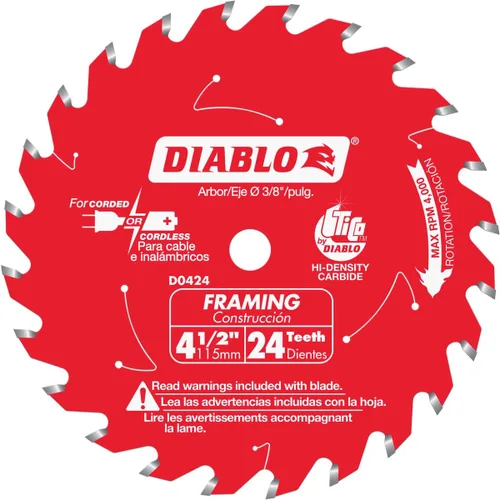 Vista 5 de Disco de sierra de enmarcado rápido Diablo para madera - Diámetro de 5-3/8", 16 dientes ATB, eje de 10 mm, corte de 0.049", ángulo de gancho de 18°